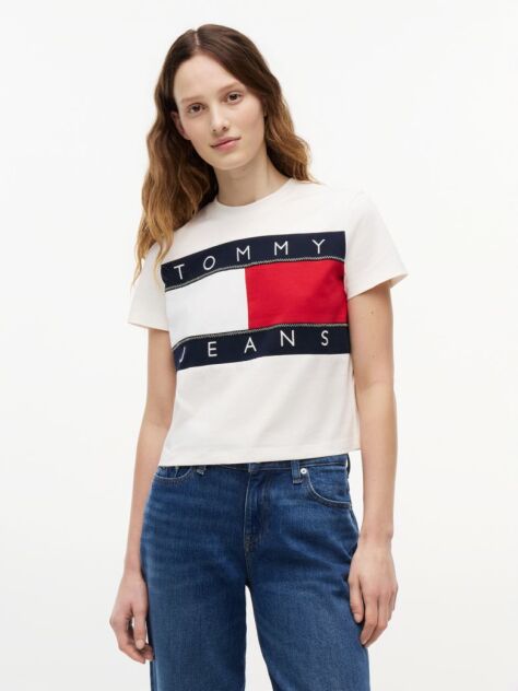 Άσπρο T-Shirt Με Λογότυπο Σημαίας  Γυναίκες