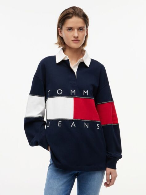 Μπλε Oversized Μπλούζα Πόλο Με Σημαία Tommy  Γυναίκες