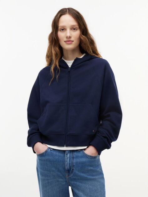 Blue Boxy Sueded Terry Zip-Thru Hoody  Women