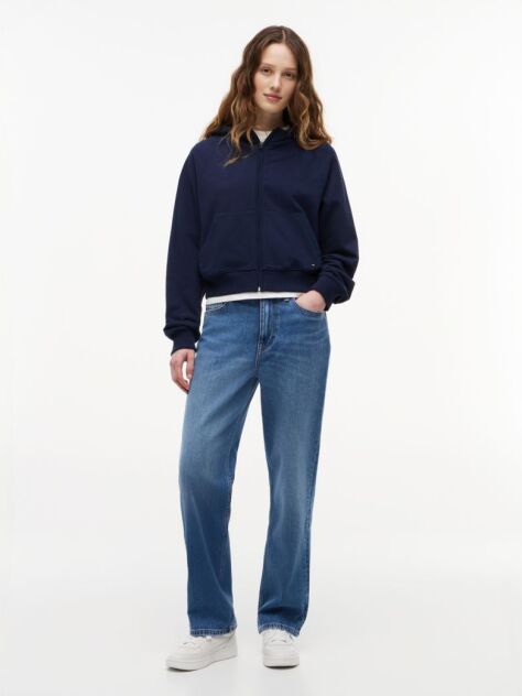 Blue Boxy Sueded Terry Zip-Thru Hoody  Women
