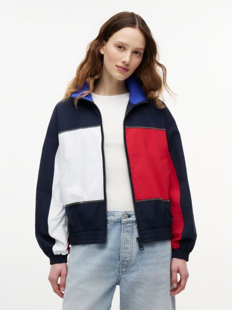 Μπλε Oversized Αντιανεμικό Τζάκετ Με Λογότυπο Στην Πλάτη  Γυναίκες