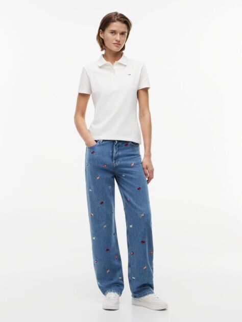 Denim Ψηλόμεσο Slim Τζιν Σε Ίσια Γραμμή Με Κεντητό Σχέδιο  Γυναίκες