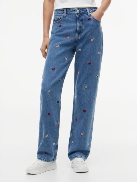 Denim Ψηλόμεσο Slim Τζιν Σε Ίσια Γραμμή Με Κεντητό Σχέδιο  Γυναίκες