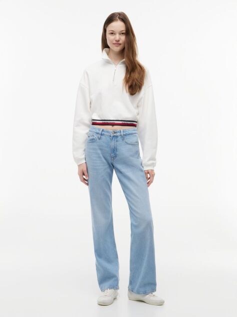 White Boxy Quarter-Zip Sweatshirt  Women