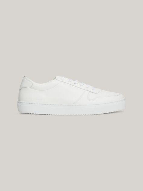 Άσπρο Δερμάτινα Sneakers Με Cupsole Και Ανάγλυφο Λογότυπο  Άνδρες