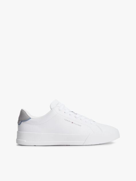 White Pebble Grain Court Trainers  Men