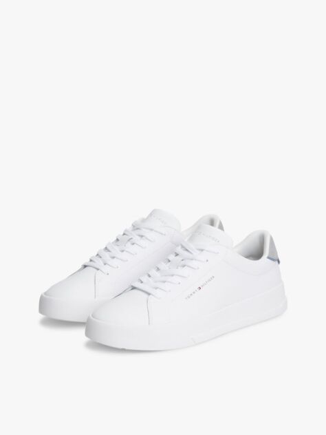 White Pebble Grain Court Trainers  Men