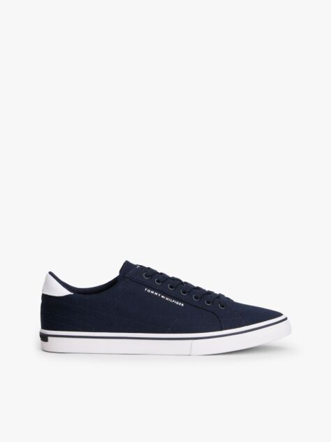 Blue Canvas Embossed Trainers  Men