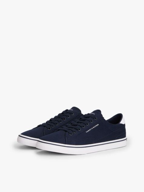 Blue Canvas Embossed Trainers  Men