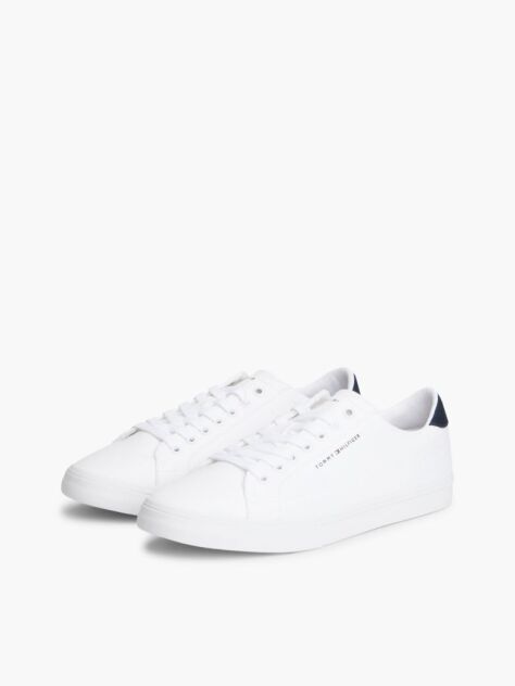White Canvas Embossed Trainers  Men
