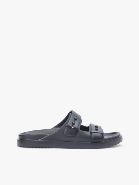 Black Lightweight Pin Buckle Serrated Pool Slides  Men