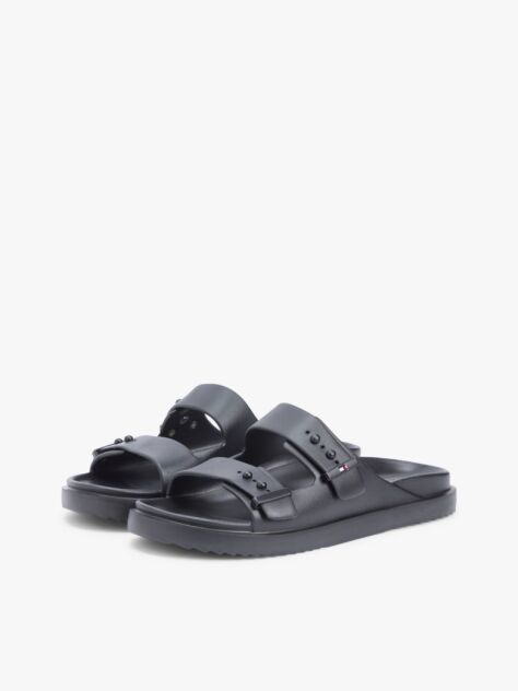 Black Lightweight Pin Buckle Serrated Pool Slides  Men