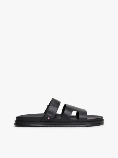 Black Premium Leather Cutout Sandals  Men