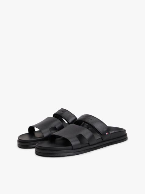 Black Premium Leather Cutout Sandals  Men