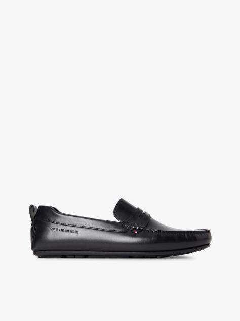 Black Leather Logo Penny Strap Driver Shoes  Men