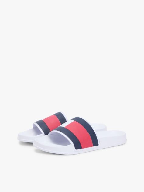 White Flag Strap Pool Slides  Men
