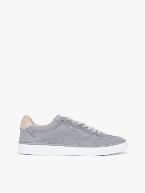 Grey Luxe Embossed Logo Suede Trainers  Men