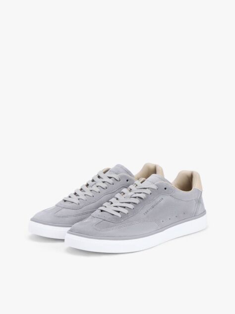 Grey Luxe Embossed Logo Suede Trainers  Men