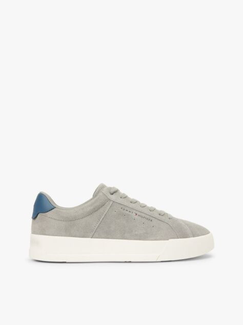 Grey Contrast Heel Suede Court Trainers  Men