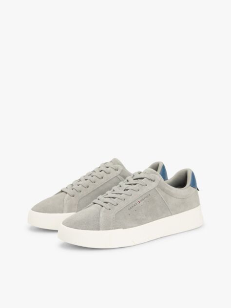 Grey Contrast Heel Suede Court Trainers  Men