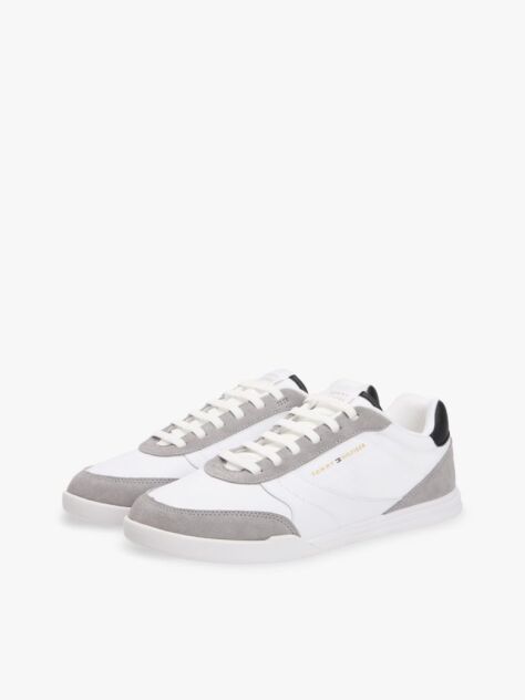 White Mixed Texture Cupsole Trainers With Leather  Men