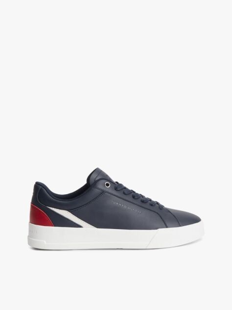 Blue Signature Colour-Blocked Leather Court Trainers  Men