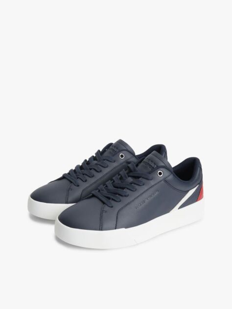 Blue Signature Colour-Blocked Leather Court Trainers  Men