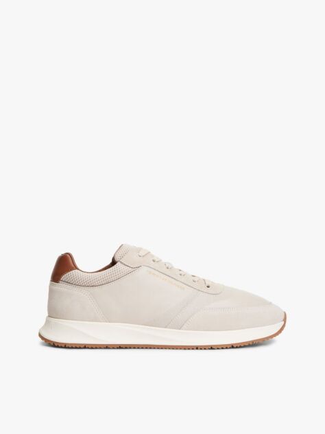 Beige Suede Mixed Texture Trainers  Men