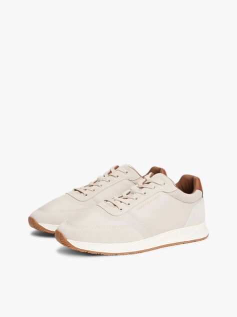 Beige Suede Mixed Texture Trainers  Men