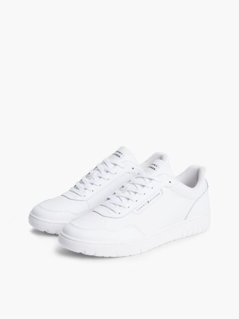 Άσπρο Δερμάτινα Sneakers Με Μίξη Υφών  Άνδρες