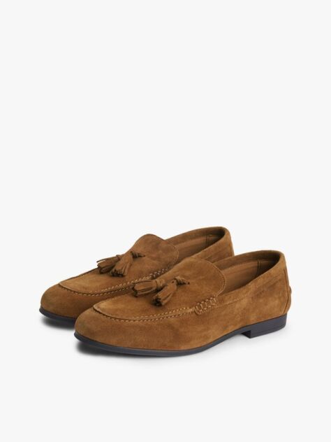 Brown Logo Tassel Flexible Suede Loafers  Men