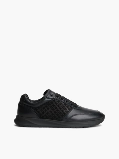 Black TH Monogram Leather Runner Sneakers  Men