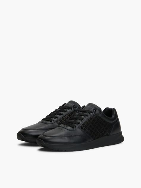 Black TH Monogram Leather Runner Sneakers  Men