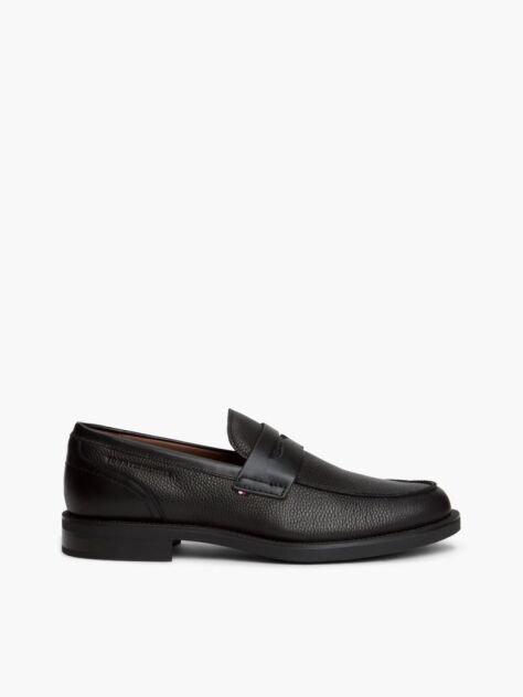 Black Pebble Grain Leather Penny Loafers  Men