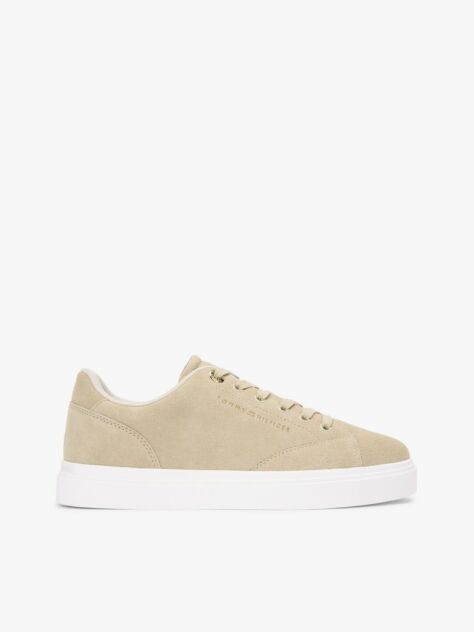 Beige Suede Metallic Logo Cupsole Trainers  Women