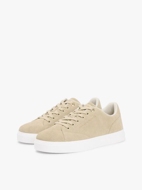 Beige Suede Metallic Logo Cupsole Trainers  Women