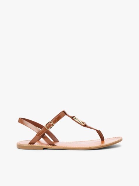 Brown Leather TH Monogram Strap Sandals  Women