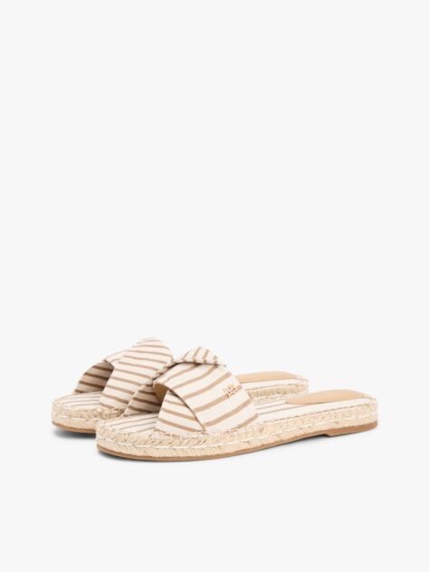Beige Canvas TH Monogram Stripe Espadrille Mules  Women