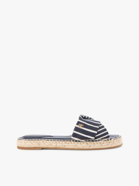 Blue Canvas TH Monogram Stripe Espadrille Mules  Women