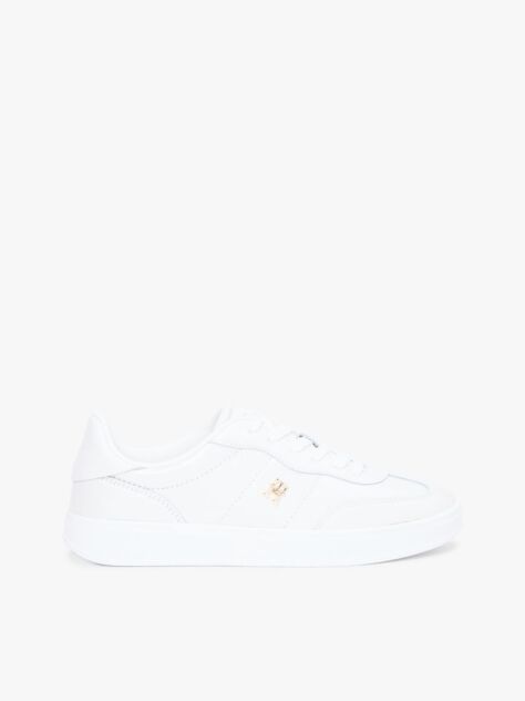 White TH Monogram Metallic Trainers With Leather  Women