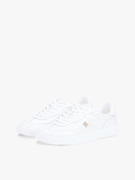 White TH Monogram Metallic Trainers With Leather  Women