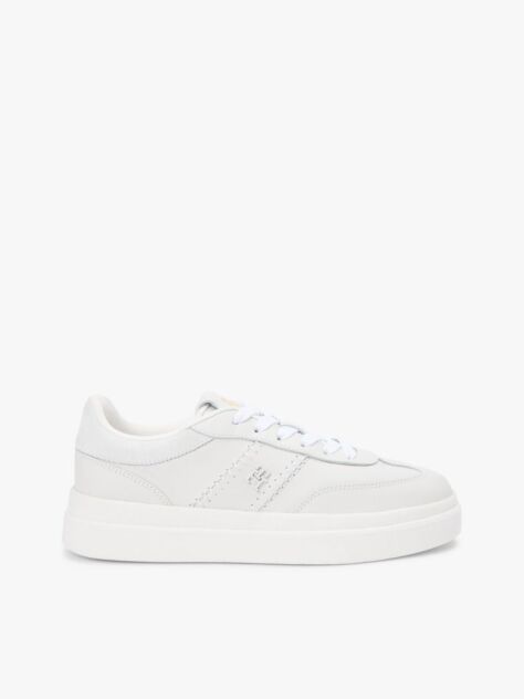 White Leather TH Monogram Court Trainers  Women