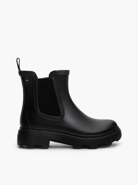 Black Rubberised Flag Cleat Rain Boots  Women