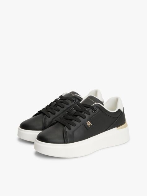 Black Metallic TH Monogram Leather Platform Trainers  Women