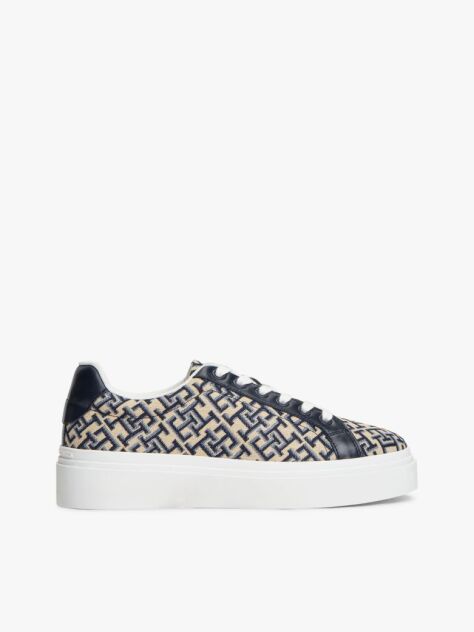 Blue TH Monogram Platform Textile Trainers  Women
