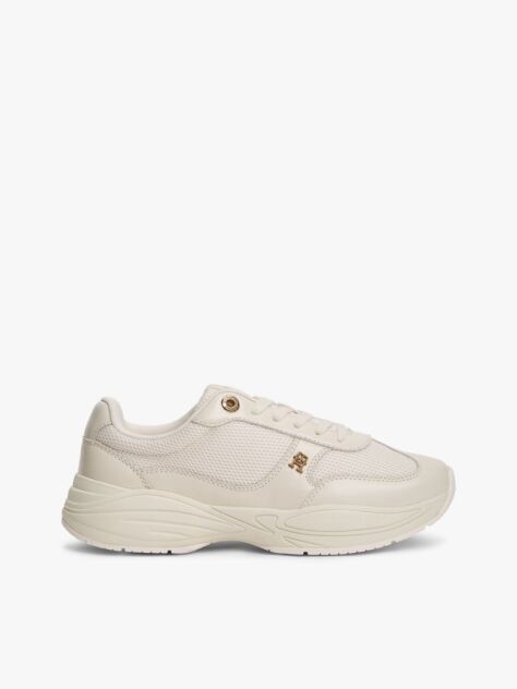 Μπεζ Δερμάτινα Sneakers Mε Μονόγραμμα TH Και Μίξη Υφών  Γυναίκες