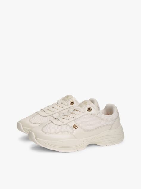 Μπεζ Δερμάτινα Sneakers Mε Μονόγραμμα TH Και Μίξη Υφών  Γυναίκες