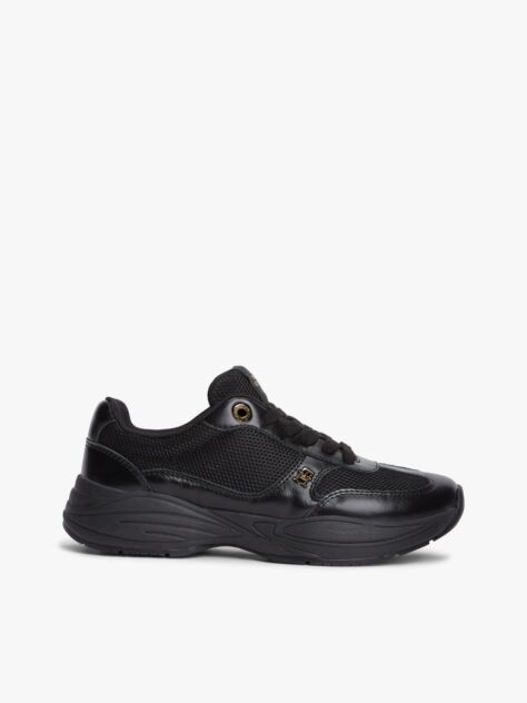 Black TH Monogram Mixed Texture Leather Trainers  Women