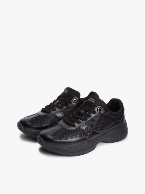 Black TH Monogram Mixed Texture Leather Trainers  Women