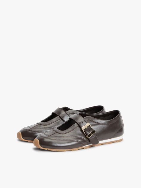 Brown Leather Mary Jane Trainers  Women
